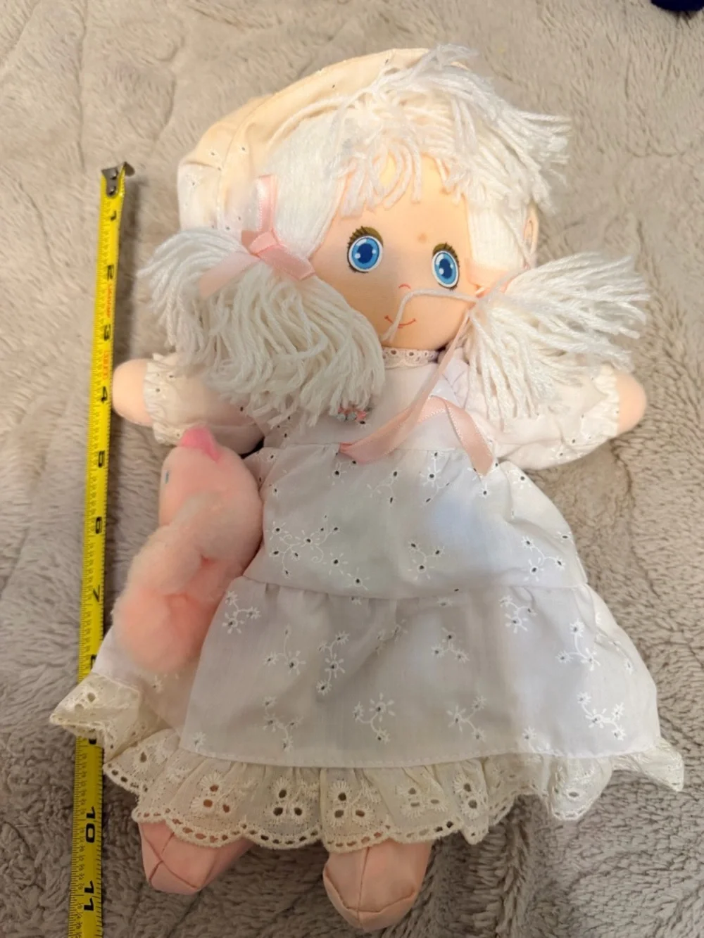 Vintage 1982 Eyelet Soft Rag Doll with Cat Plush AmToy American Greeting 11.5”